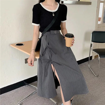 Long Solid Simple All Match High Waist Casual Comfortable Skirt
