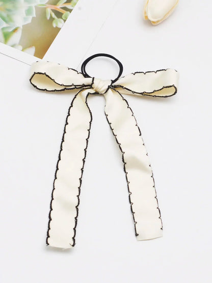 Long Tassel Streamer Elastic Ribbon Bowknot Hair Accessory For Christmas Beige Accessories-L