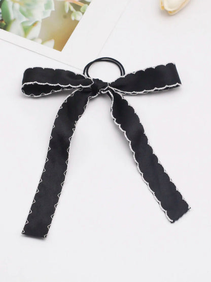 Long Tassel Streamer Elastic Ribbon Bowknot Hair Accessory For Christmas Black Accessories-L