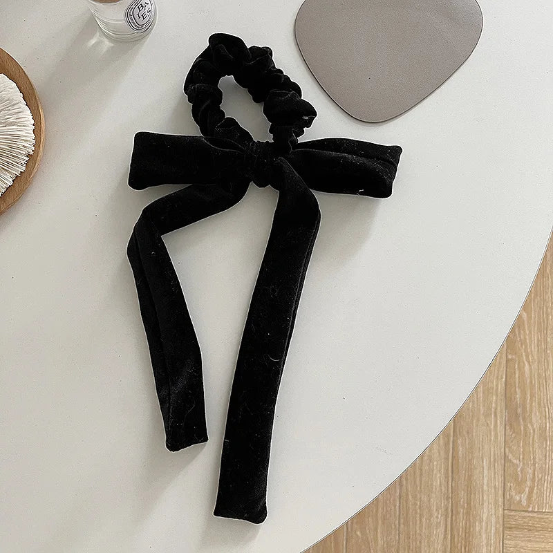 Velvet Long Ribbon Soft Elastic Bow Hair Accessory for Christmas