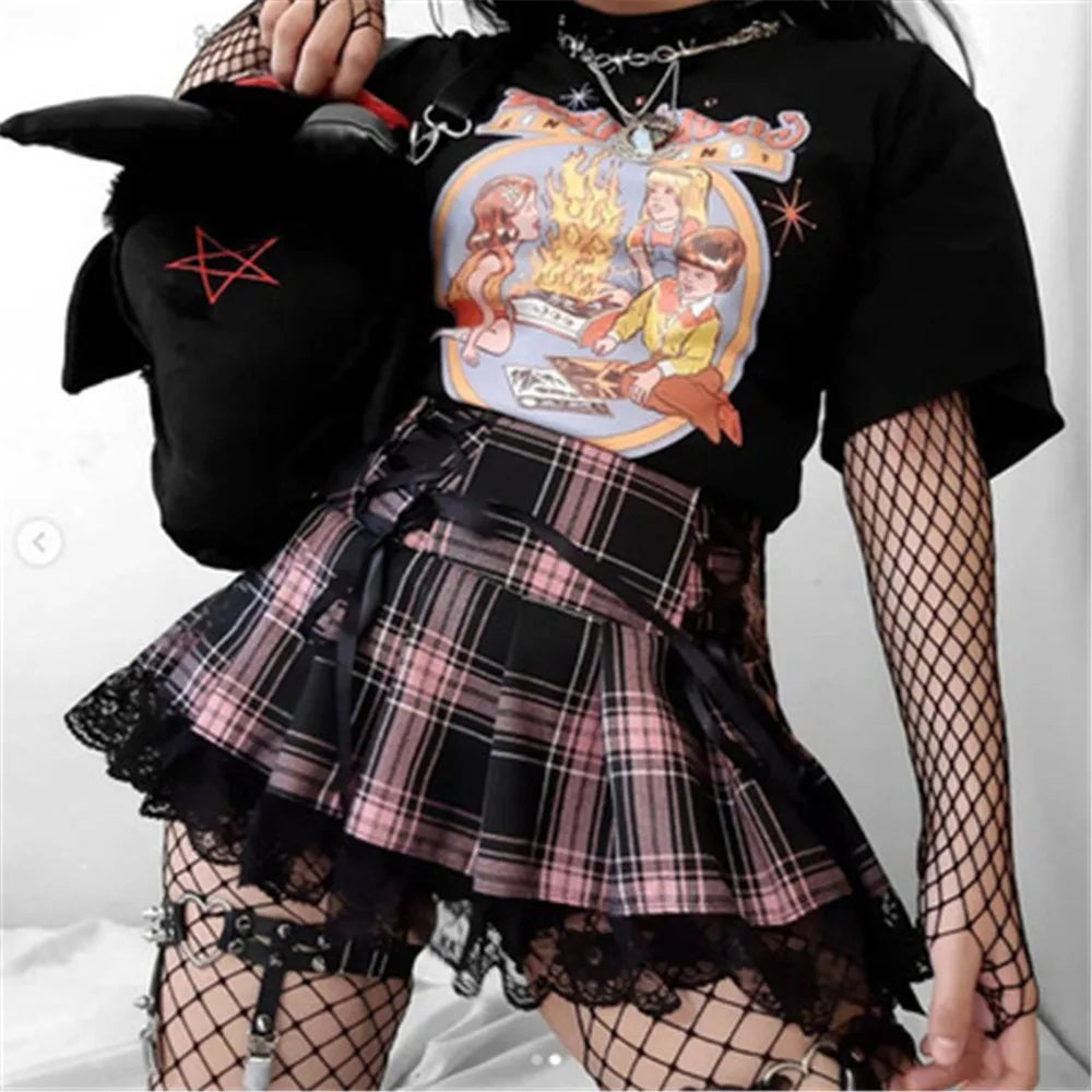 Mall Gothic Grunge Summer Mini Women Y2K Vintage Harajuku Streetwear High Waist Bandage Sexy Skirt