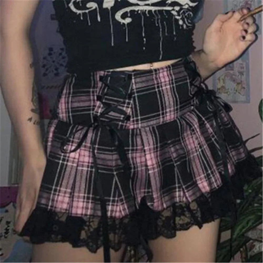 Mall Gothic Grunge Summer Mini Women Y2K Vintage Harajuku Streetwear High Waist Bandage Sexy Skirt