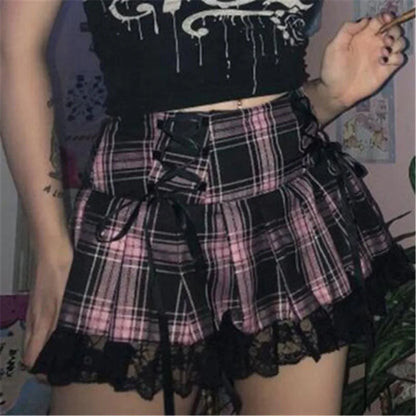 Mall Gothic Grunge Summer Mini Women Y2K Vintage Harajuku Streetwear High Waist Bandage Sexy Skirt