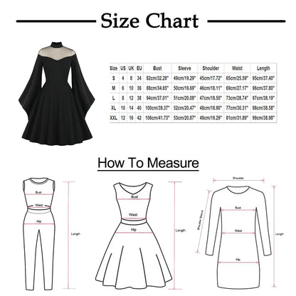 JuliaFashion - Medieval Retro Queen Princess Party Long Sleeve Punk Vintage Gothic 50s Flare Sleeve Swing Cosplay Costume Dress