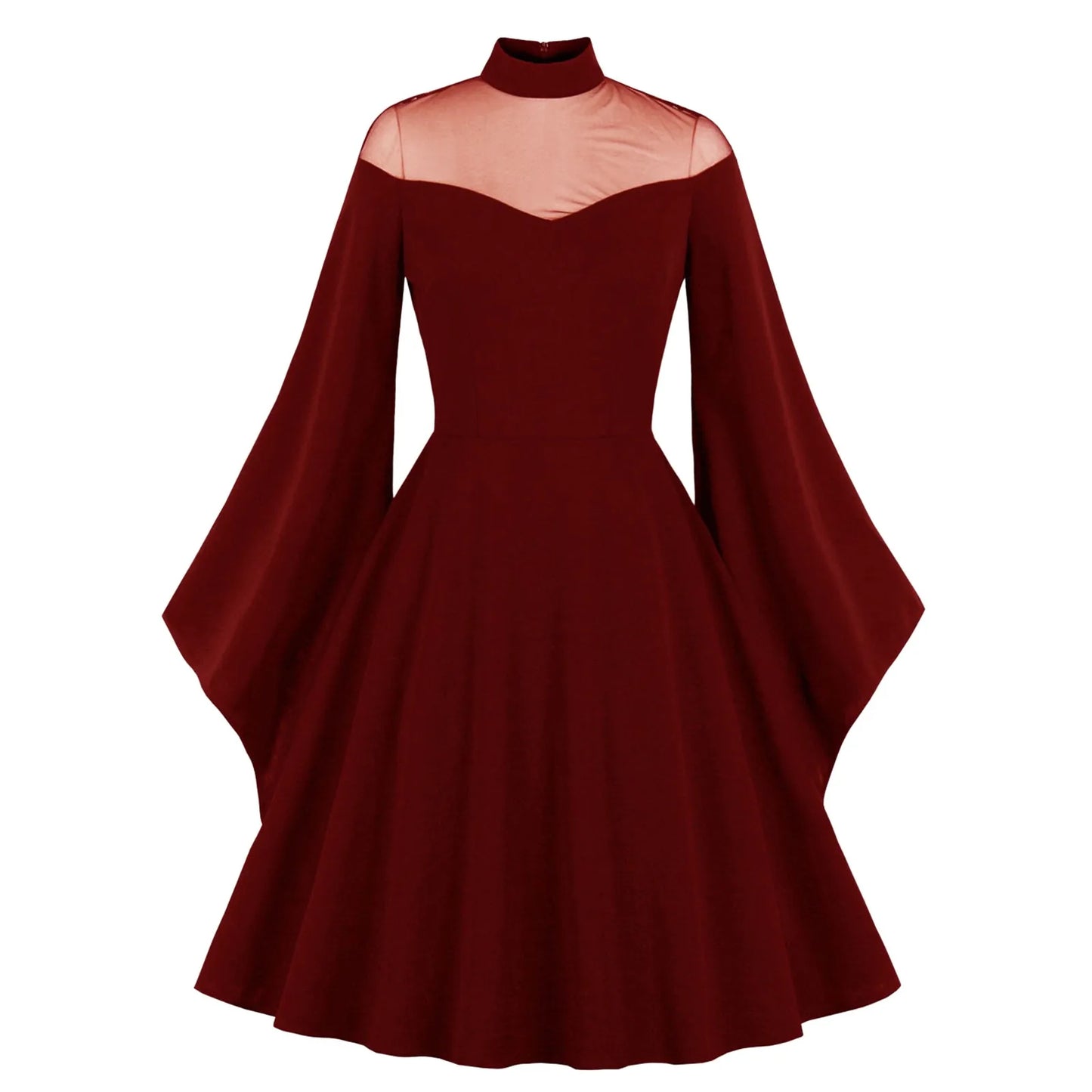 JuliaFashion - Medieval Retro Queen Princess Party Long Sleeve Punk Vintage Gothic 50s Flare Sleeve Swing Cosplay Costume Dress