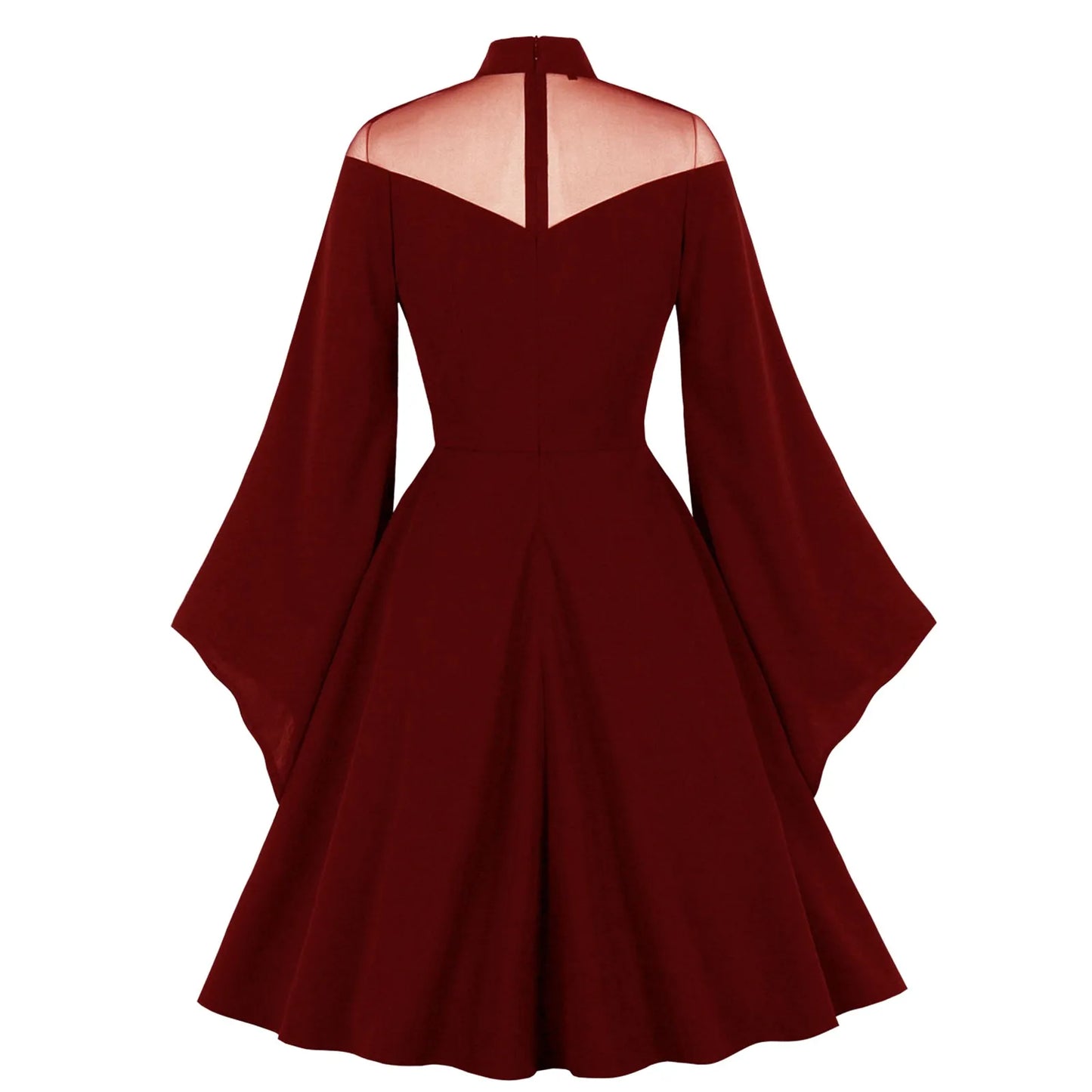 JuliaFashion - Medieval Retro Queen Princess Party Long Sleeve Punk Vintage Gothic 50s Flare Sleeve Swing Cosplay Costume Dress