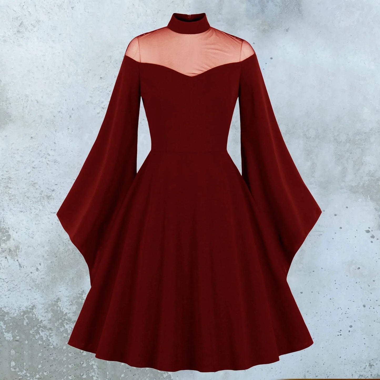 JuliaFashion - Medieval Retro Queen Princess Party Long Sleeve Punk Vintage Gothic 50s Flare Sleeve Swing Cosplay Costume Dress