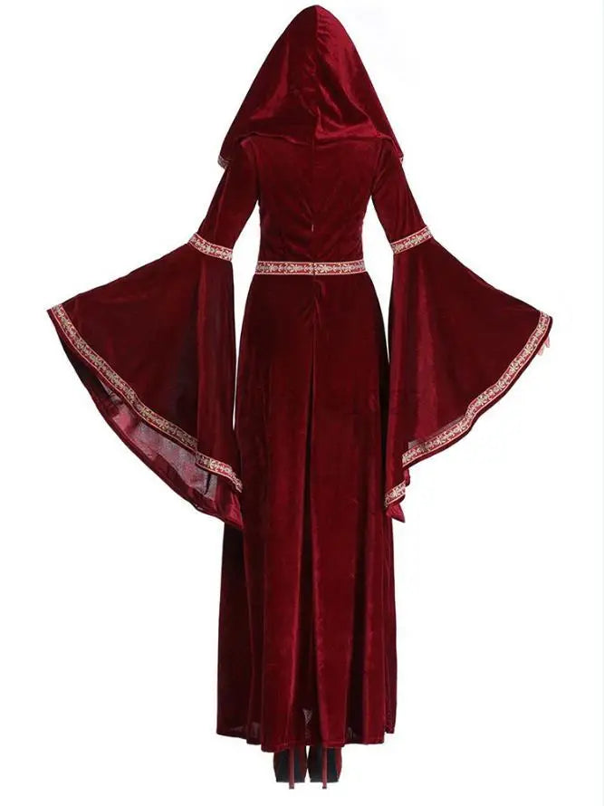 Medieval Retro Victorian Women Halloween Vampire Witch Gothic Red Outfit Attire