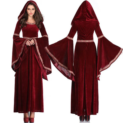 Medieval Retro Victorian Women Halloween Vampire Witch Gothic Red Outfit Attire