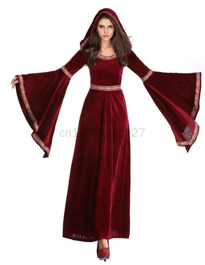 Medieval Retro Victorian Women Halloween Vampire Witch Gothic Red Outfit Attire