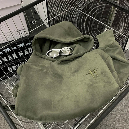 Vintage American Stylish Suede Hooded Sweatshirt