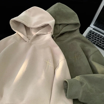 Vintage American Stylish Suede Hooded Sweatshirt