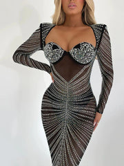 Mozision Glitter Mesh See Through Party Maxi Dress For Women Christmas Dresses-L