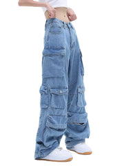 Multi-Pocket Washed Cargo New Heavy Industry Y2K Vintage Streetwear Loose Oversized Straight-Leg
