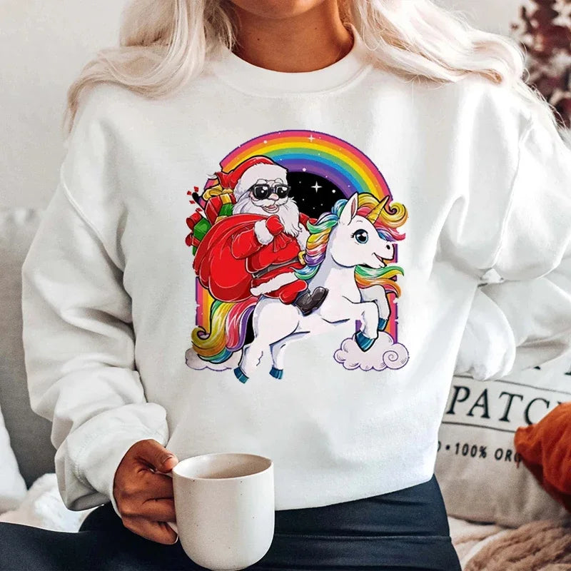 Graphic Santa Claus Reindeer Navidad Harajuku Y2K Unisex Christmas Hoodie White 1 / M Hoodies-L