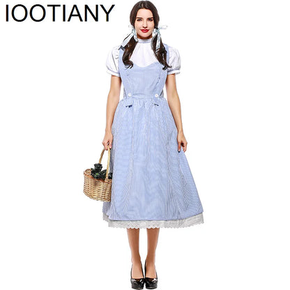 Fairytale Wizard Of Oz Dorothy Blue Gingham Outfit Carnival Halloween Attire