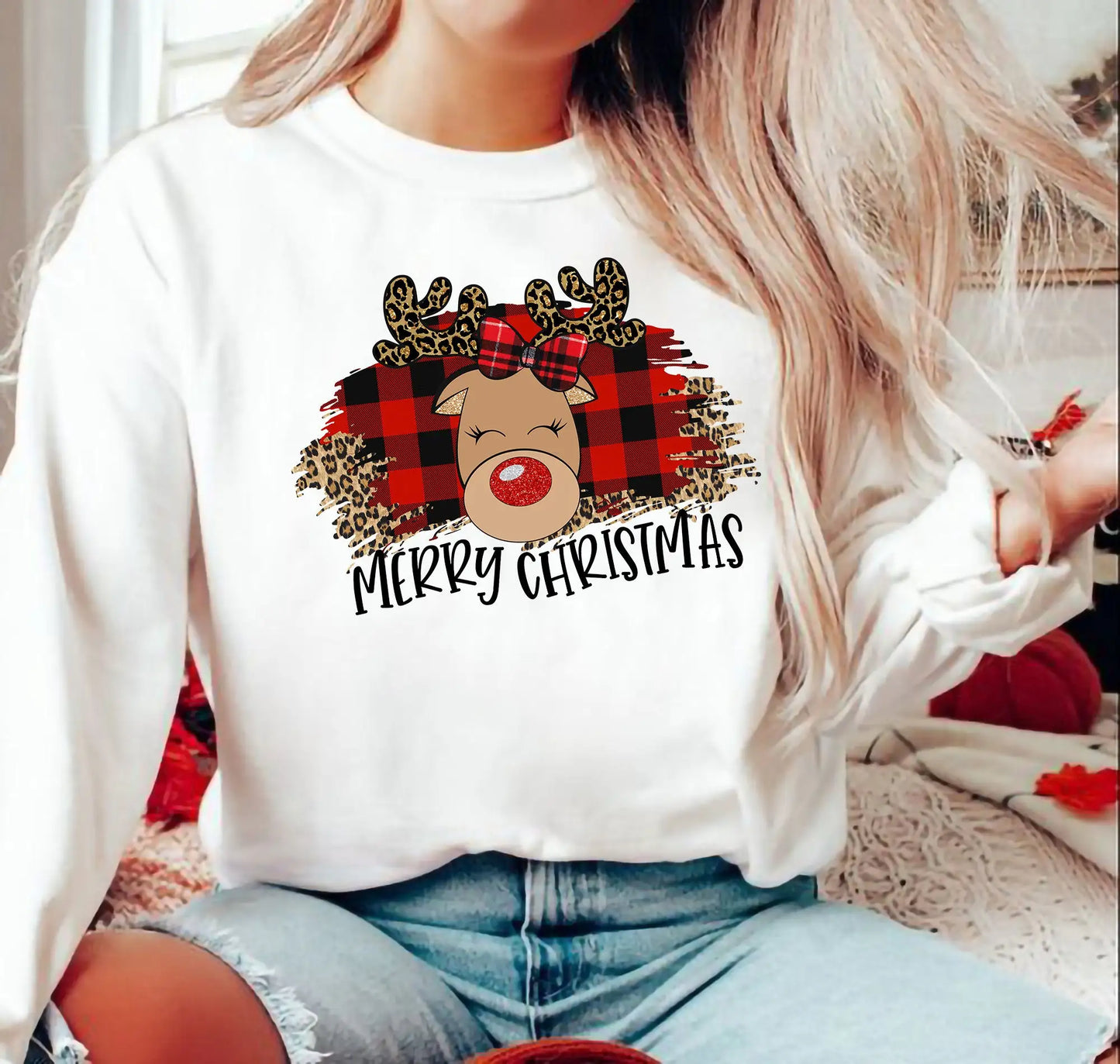 Fashion Cartoon Reindeer All-Match Girl Female Christmas Hoodie White / S Hoodies-L