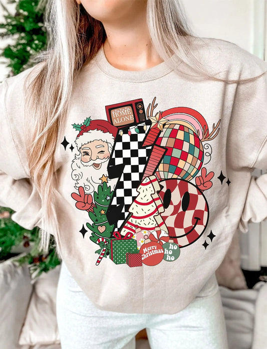 Cotton Santa Claus Funny Smiling Face Christmas Hoodie For Girls Creamy-White / S Hoodies-L