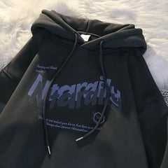 Goth Letter Print Casual Oversized Hoodie