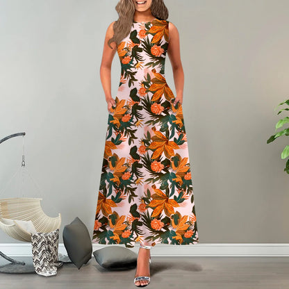 JuliaFashion - New Loose Floral Vintage Hole Big Large Elegant Party Maxi With Pockets Summer Boho Sleeveless Long Dress