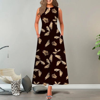 JuliaFashion - New Loose Floral Vintage Hole Big Large Elegant Party Maxi With Pockets Summer Boho Sleeveless Long Dress