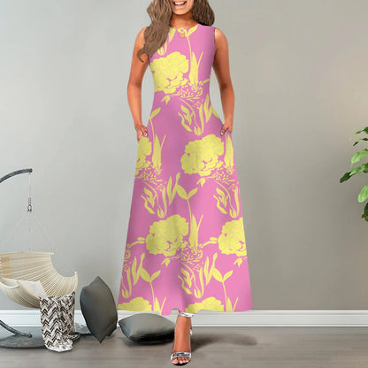 JuliaFashion - New Loose Floral Vintage Hole Big Large Elegant Party Maxi With Pockets Summer Boho Sleeveless Long Dress