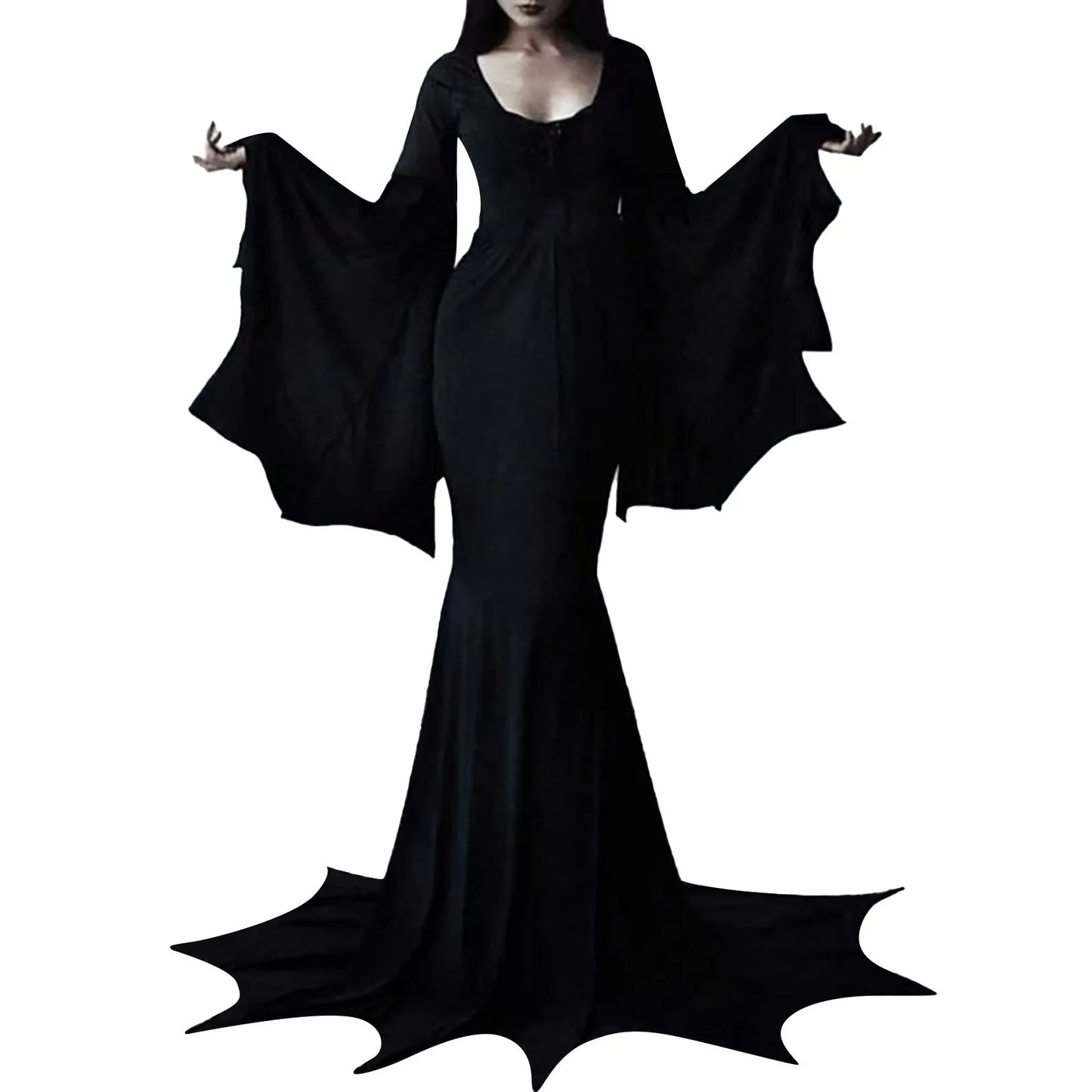 JuliaFashion - New Retro Gothic High Waist Vampire Bat Sleeve Halloween Outfit Dress