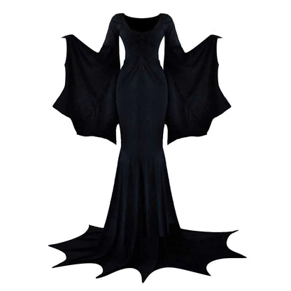 JuliaFashion - New Retro Gothic High Waist Vampire Bat Sleeve Halloween Outfit Dress