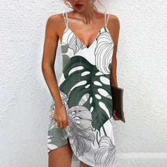 JuliaFashion - New Summer Spaghetti Strap Women 2024 Casual Vintage Print Beach Ladies Deep V Neck Sleeveless Mini Tank Dress
