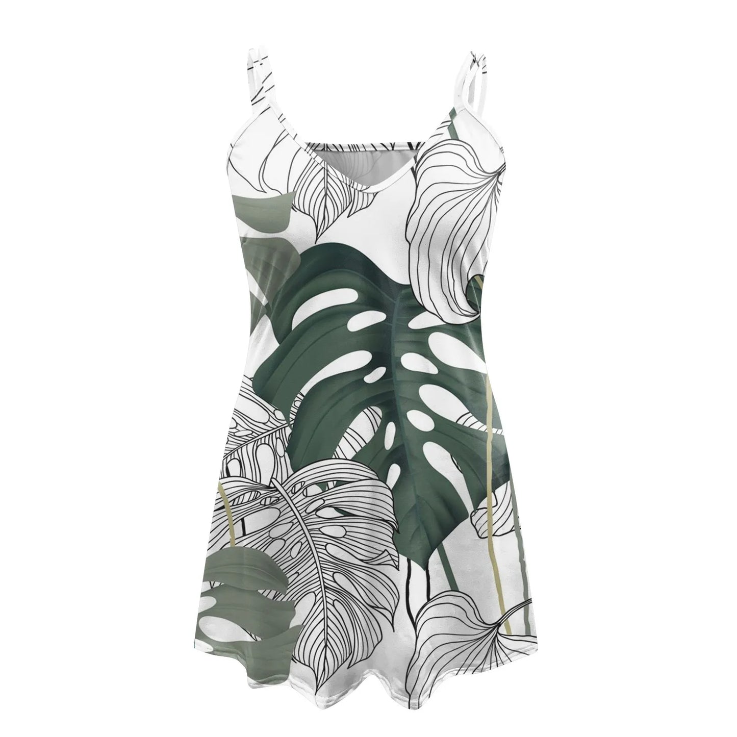 JuliaFashion - New Summer Spaghetti Strap Women 2024 Casual Vintage Print Beach Ladies Deep V Neck Sleeveless Mini Tank Dress