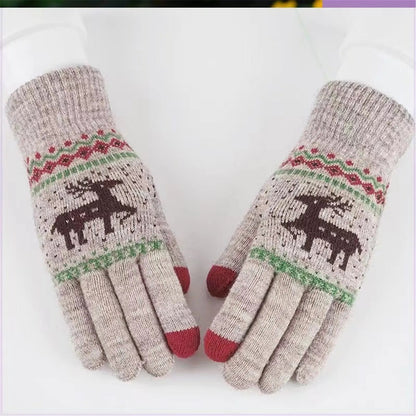 Plush Winter Warm Cycling Anti-Cold Christmas Deer Knitted Touchscreen Gloves Gloves-L