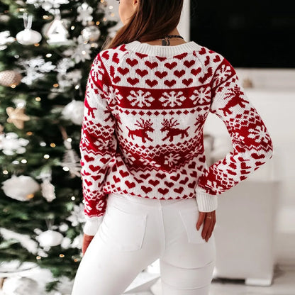 Casual Long Sleeve Print Pullover Knitted Christmas Sweater Sweaters-L