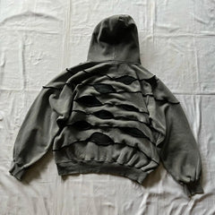 Hip Hop Gothic Retro Eye Patchwork Gray Loose Hoody