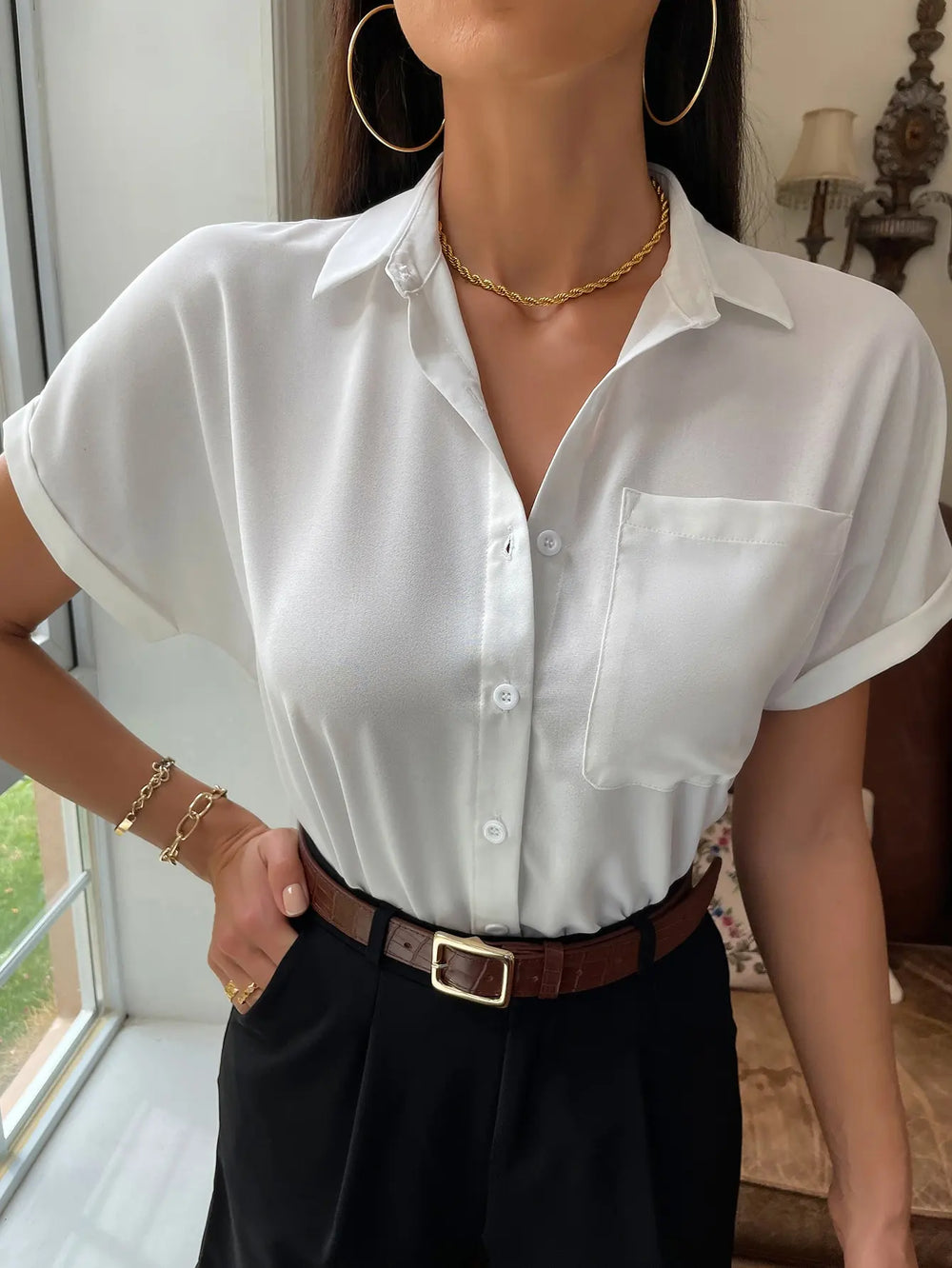 Chiffon Short-Sleeved Casual Blouse blouse-250223