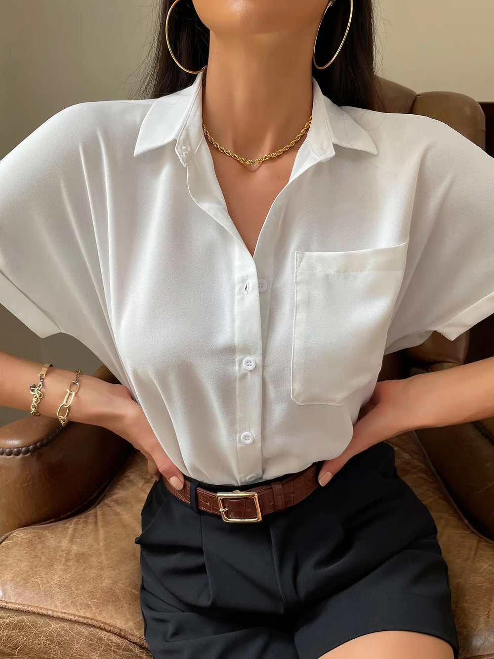 Chiffon Short-Sleeved Casual Blouse blouse-250223