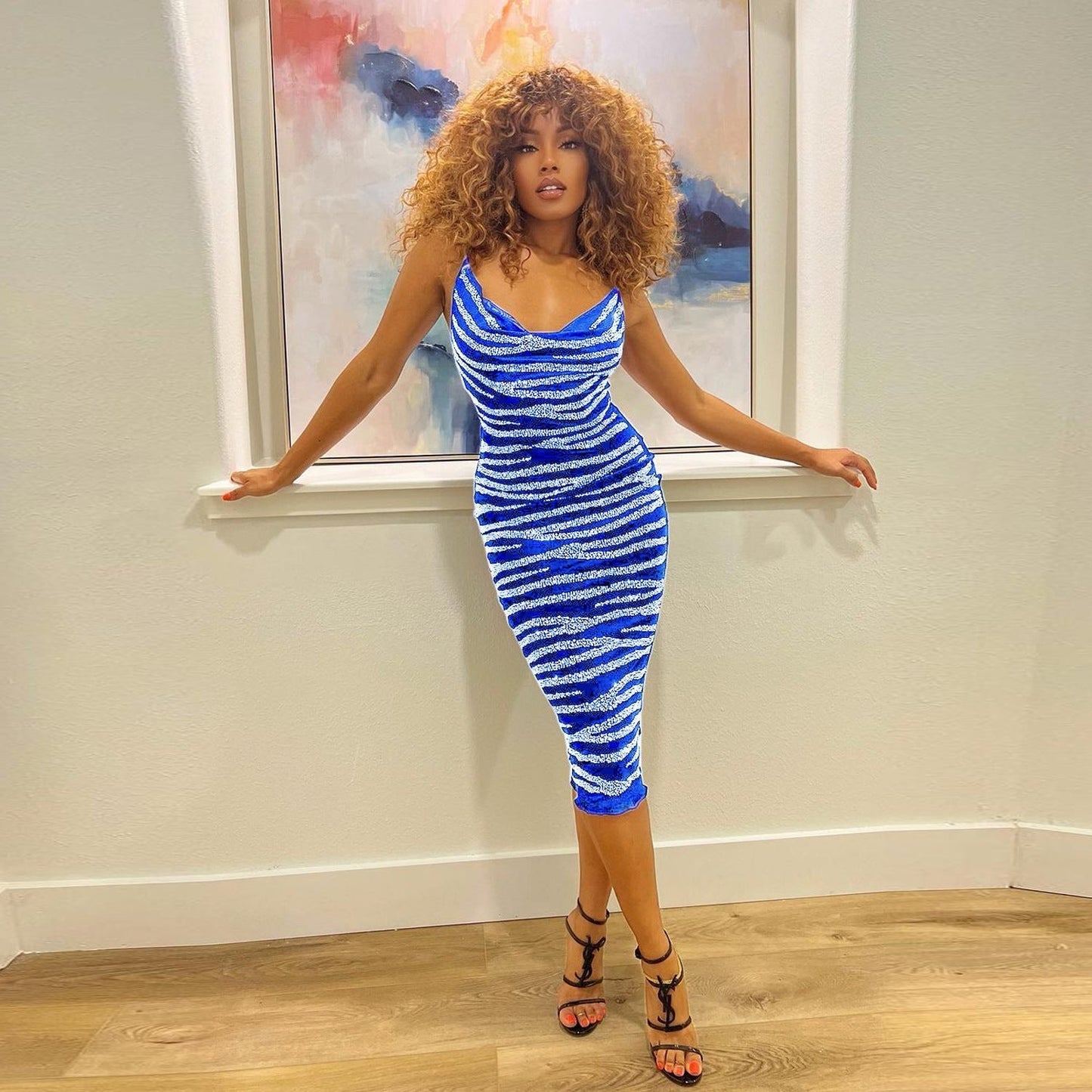 Sling Rhinestone Perspective Slim Dress