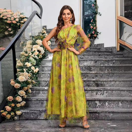 One Shoulder Printed Elegant Slim Fit Dress