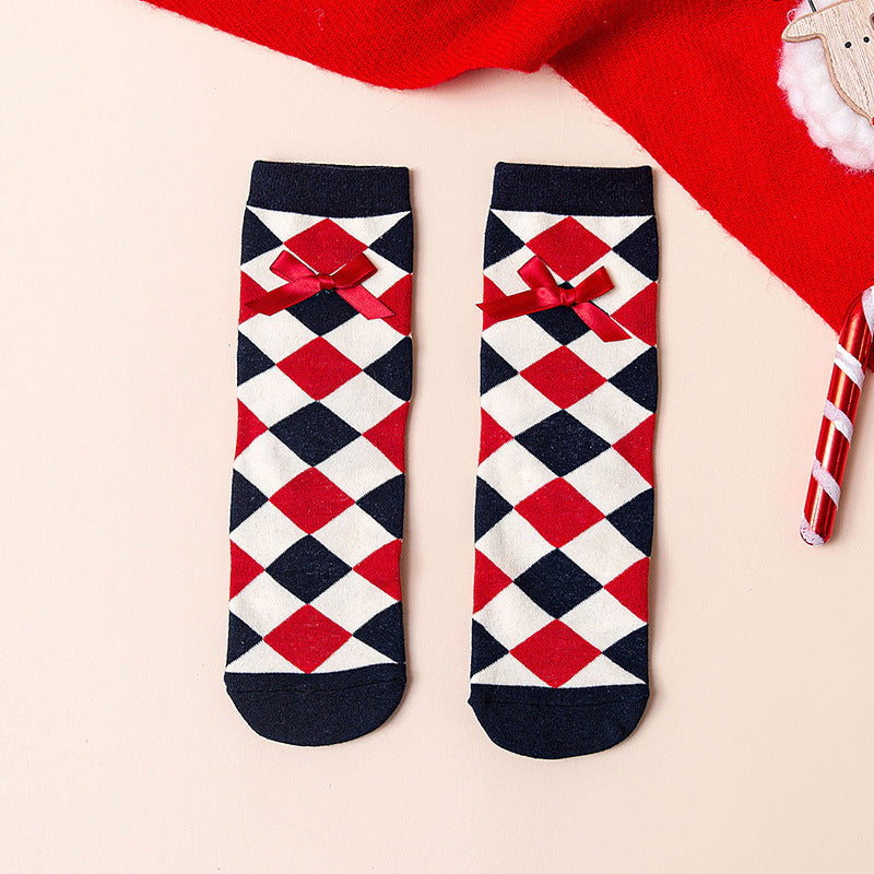 Red Mid Calf Casual Christmas Socks