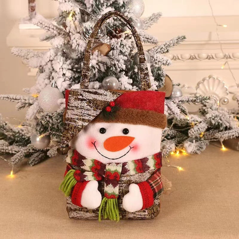 Christmas Plush Santa Snowman Deer Candy Gift Handheld Bag