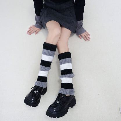 Knit Striped Color Block Slouchy Red Christmas Leg Warmers