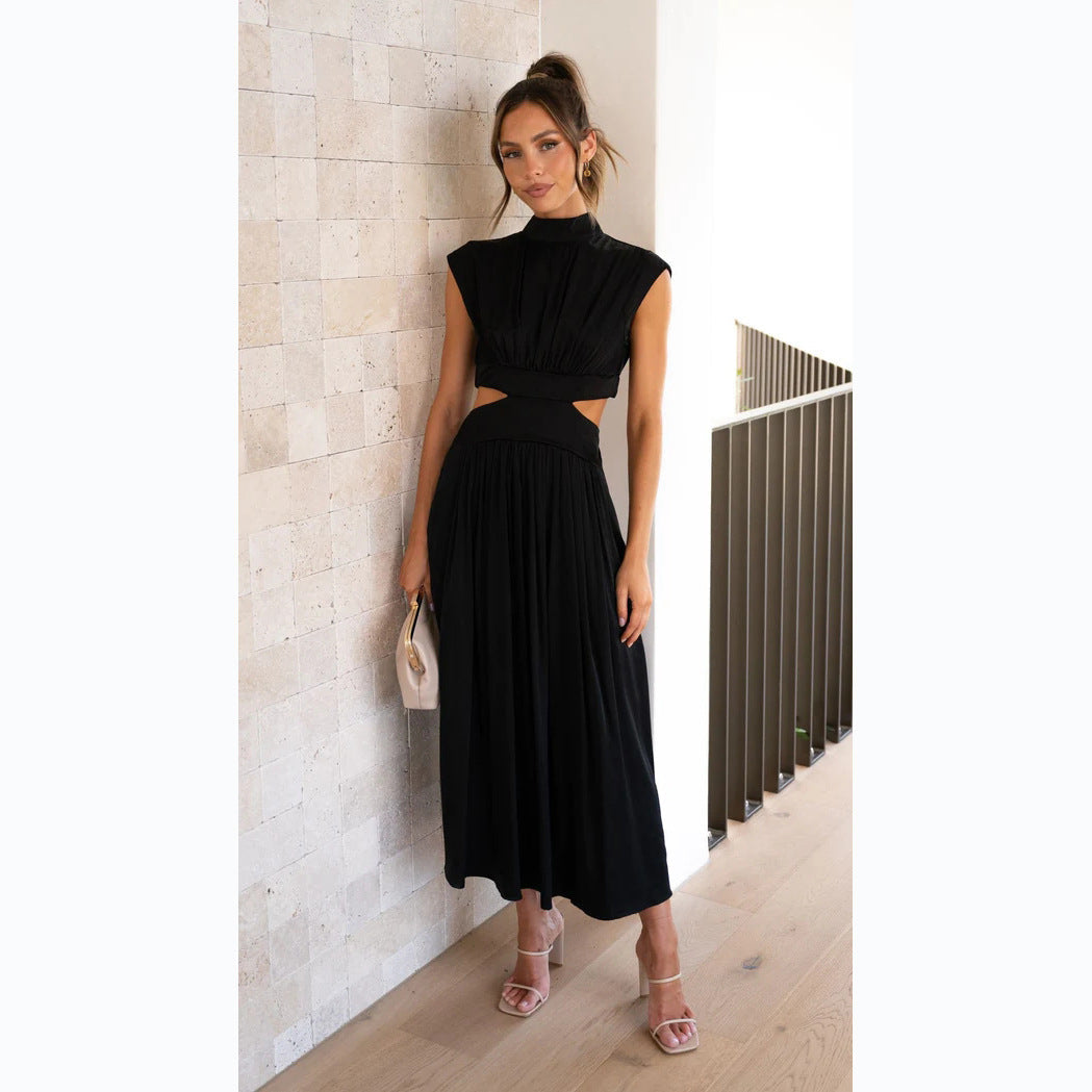 Sweet Street StCollar Solid Color Cropped Outfit Maxi Dress