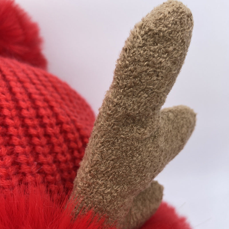 Reindeer Antler Pom Pom Earflap Christmas Hat