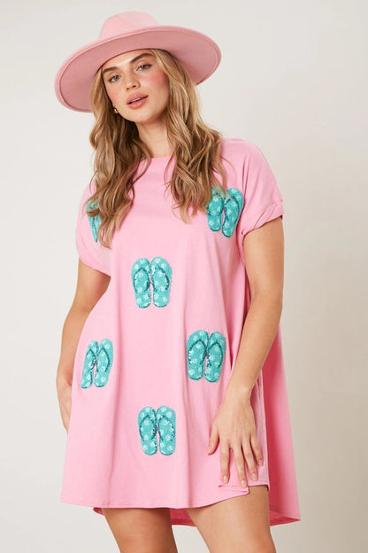 Beach Sequ Short Sleeve Loose Casual Dress