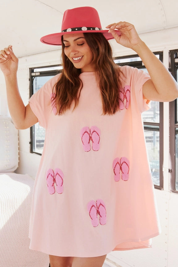 Beach Sequ Short Sleeve Loose Casual Dress