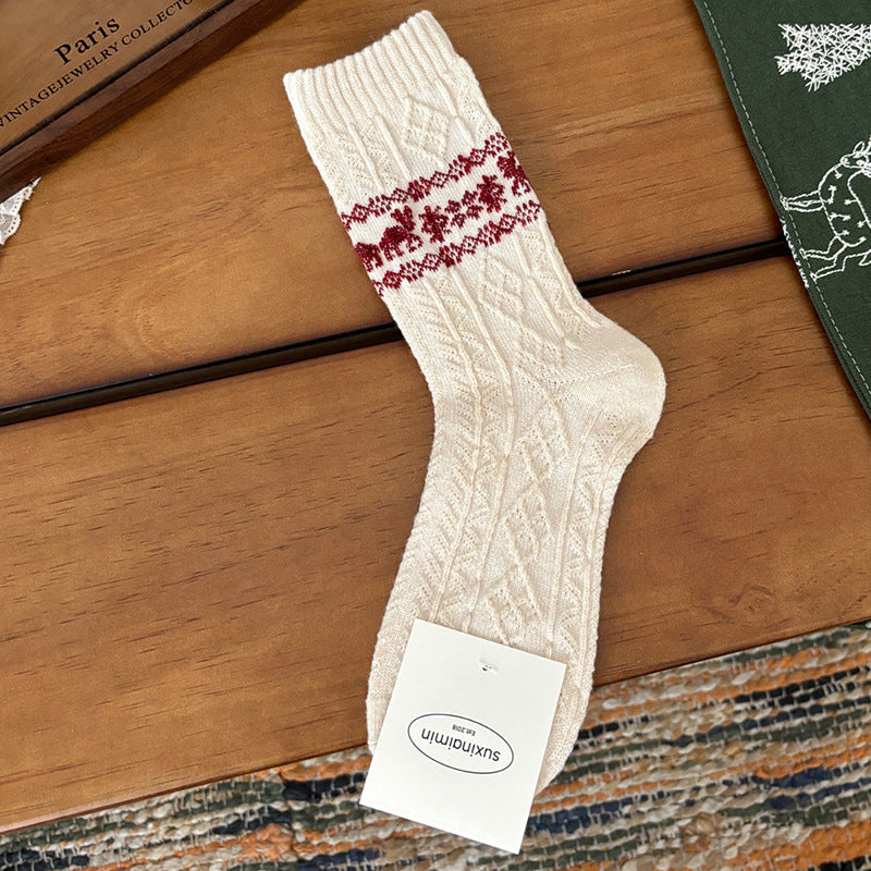 Wool Retro Elk Christmas Warm Slouchy Crew Christmas Socks