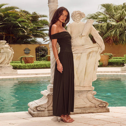 Dahlia Off-Shoulder Dress - Brown