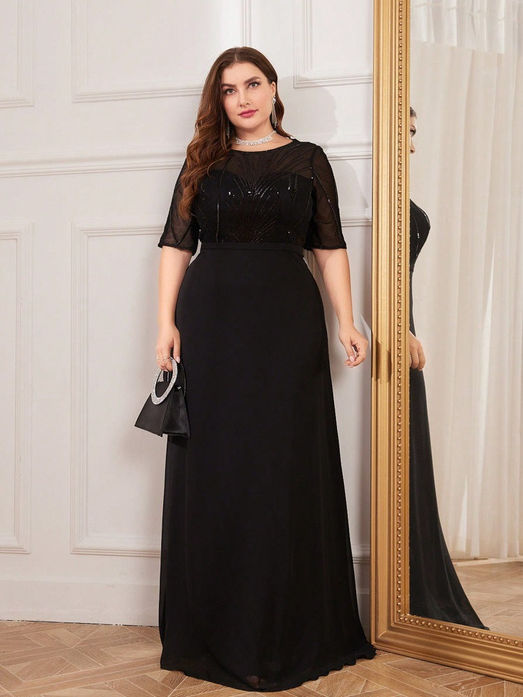 plus Size Short Sleeve Dress Maxi Dress Sequin Chiffon Slim Fishtail Bridesmaid Cocktail Evening Dress