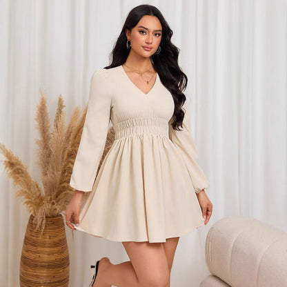 All Matching Elegant Dress  Elastic WaistbSlimming V neck Dress