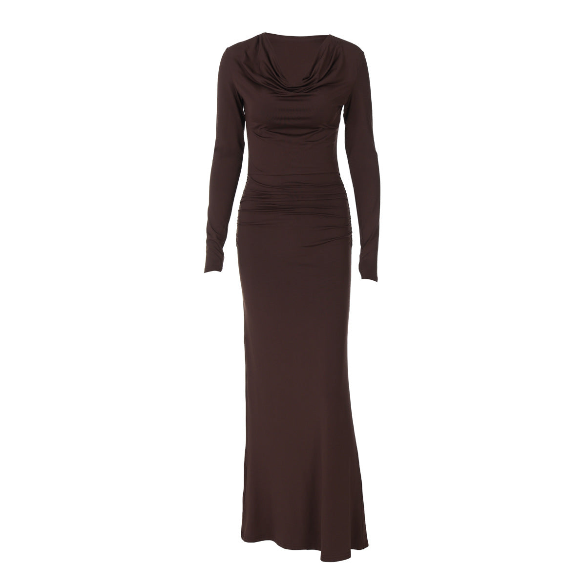 Swing Collar Long Sleeve Pleated Slim Sheath Dress