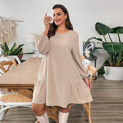 Plus Size Simple Comfortable Dress  Loose Slimming One Step Midi Dress